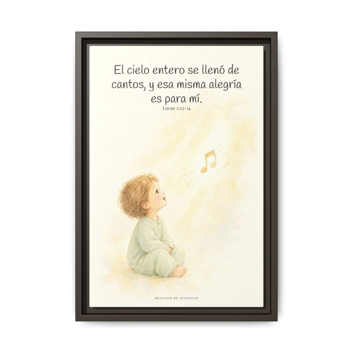 El ejército del cielo canta mi alegría — Lienzo Cristiano Enmarcado | Lucas 2:13-14 — 12×18 pulgadas, marco espresso, vista frontal