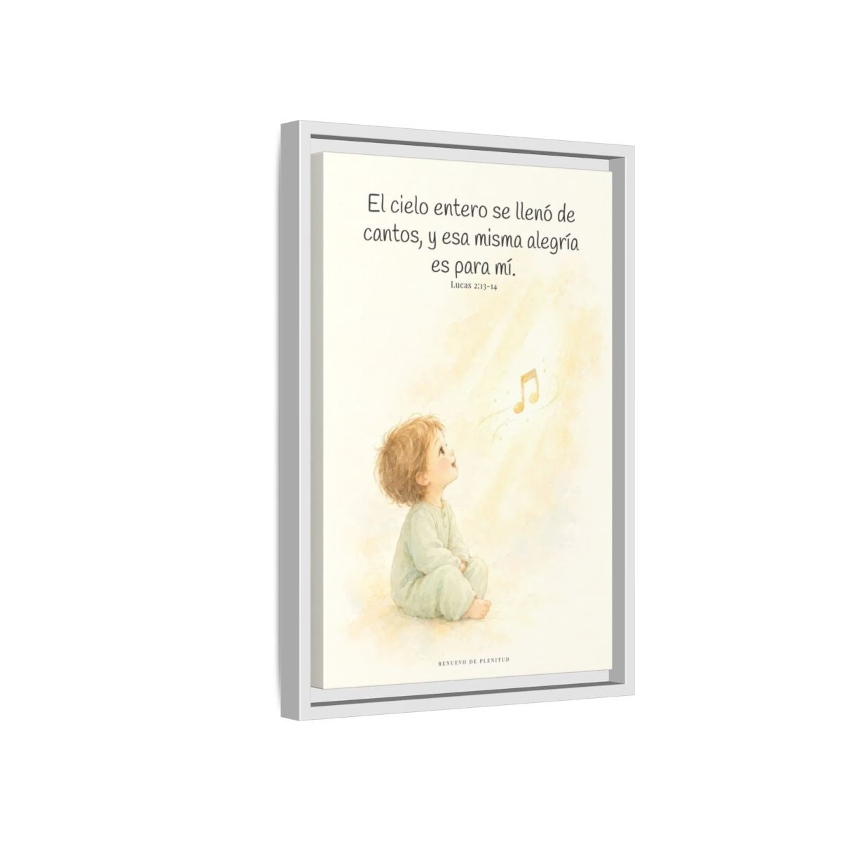 El ejército del cielo canta mi alegría — Lienzo Cristiano Enmarcado | Lucas 2:13-14 — 12×18 pulgadas, marco blanco, vista lateral del marco flotante
