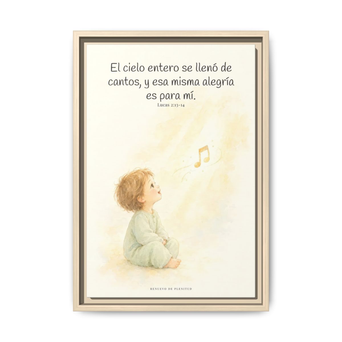 El ejército del cielo canta mi alegría — Lienzo Cristiano Enmarcado | Lucas 2:13-14 — 12×18 pulgadas, marco natural, vista frontal