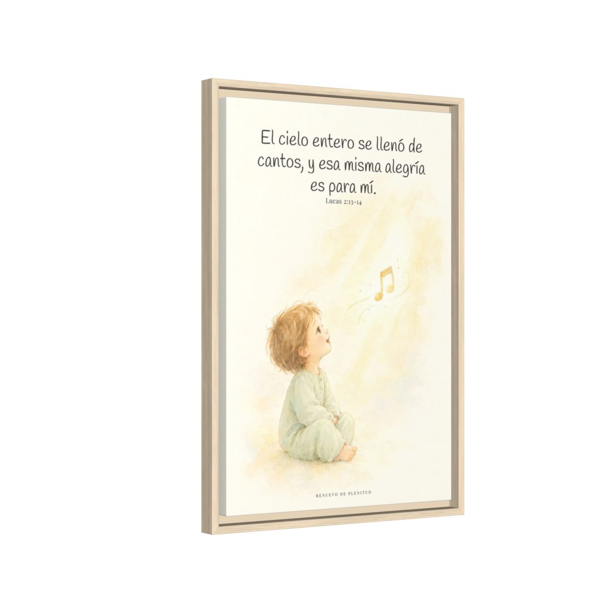 El ejército del cielo canta mi alegría — Lienzo Cristiano Enmarcado | Lucas 2:13-14 — 16×24 pulgadas, marco natural, vista lateral del marco flotante