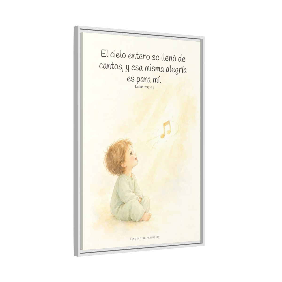 El ejército del cielo canta mi alegría — Lienzo Cristiano Enmarcado | Lucas 2:13-14 — 24×36 pulgadas, marco blanco, vista lateral del marco flotante