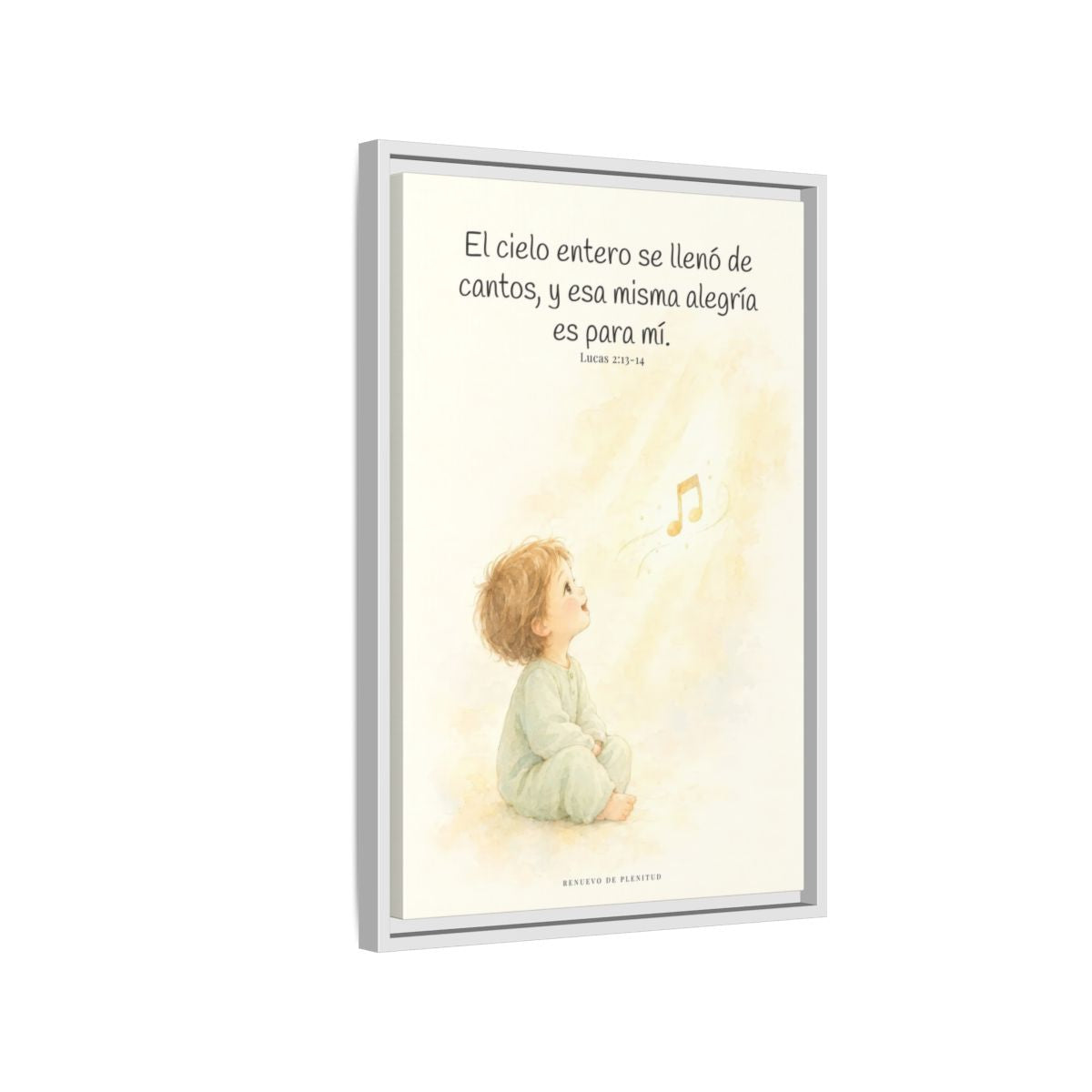 El ejército del cielo canta mi alegría — Lienzo Cristiano Enmarcado | Lucas 2:13-14 — 16×24 pulgadas, marco blanco, vista lateral del marco flotante