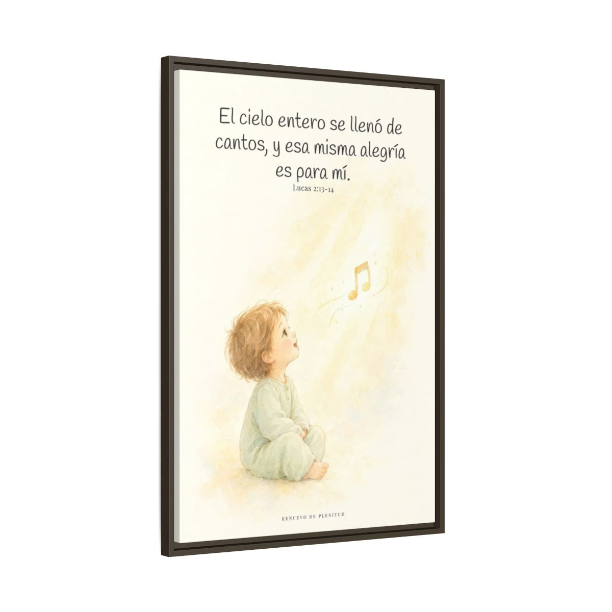 El ejército del cielo canta mi alegría — Lienzo Cristiano Enmarcado | Lucas 2:13-14 — 24×36 pulgadas, marco espresso, vista lateral del marco flotante