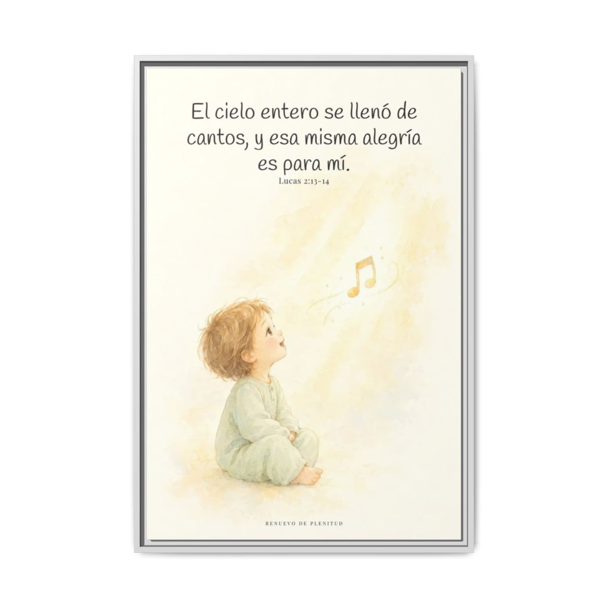 El ejército del cielo canta mi alegría — Lienzo Cristiano Enmarcado | Lucas 2:13-14 — 24×36 pulgadas, marco blanco, vista frontal