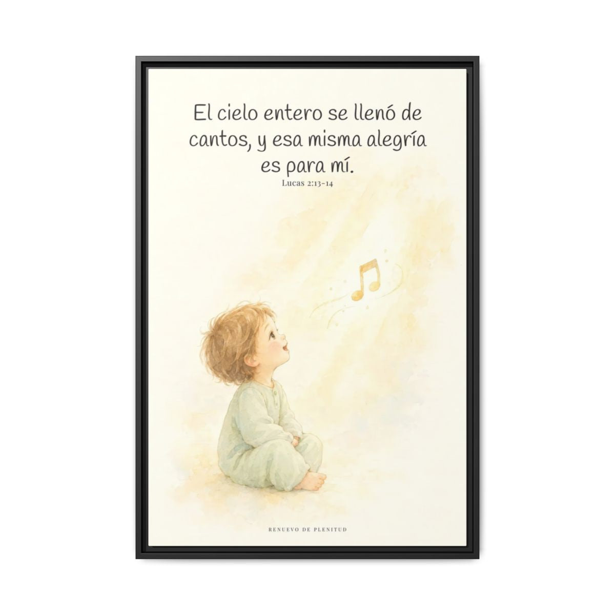 El ejército del cielo canta mi alegría — Lienzo Cristiano Enmarcado | Lucas 2:13-14 — 24×36 pulgadas, marco negro, vista frontal