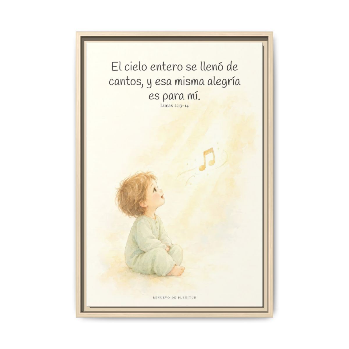 El ejército del cielo canta mi alegría — Lienzo Cristiano Enmarcado | Lucas 2:13-14 — 16×24 pulgadas, marco natural, vista frontal