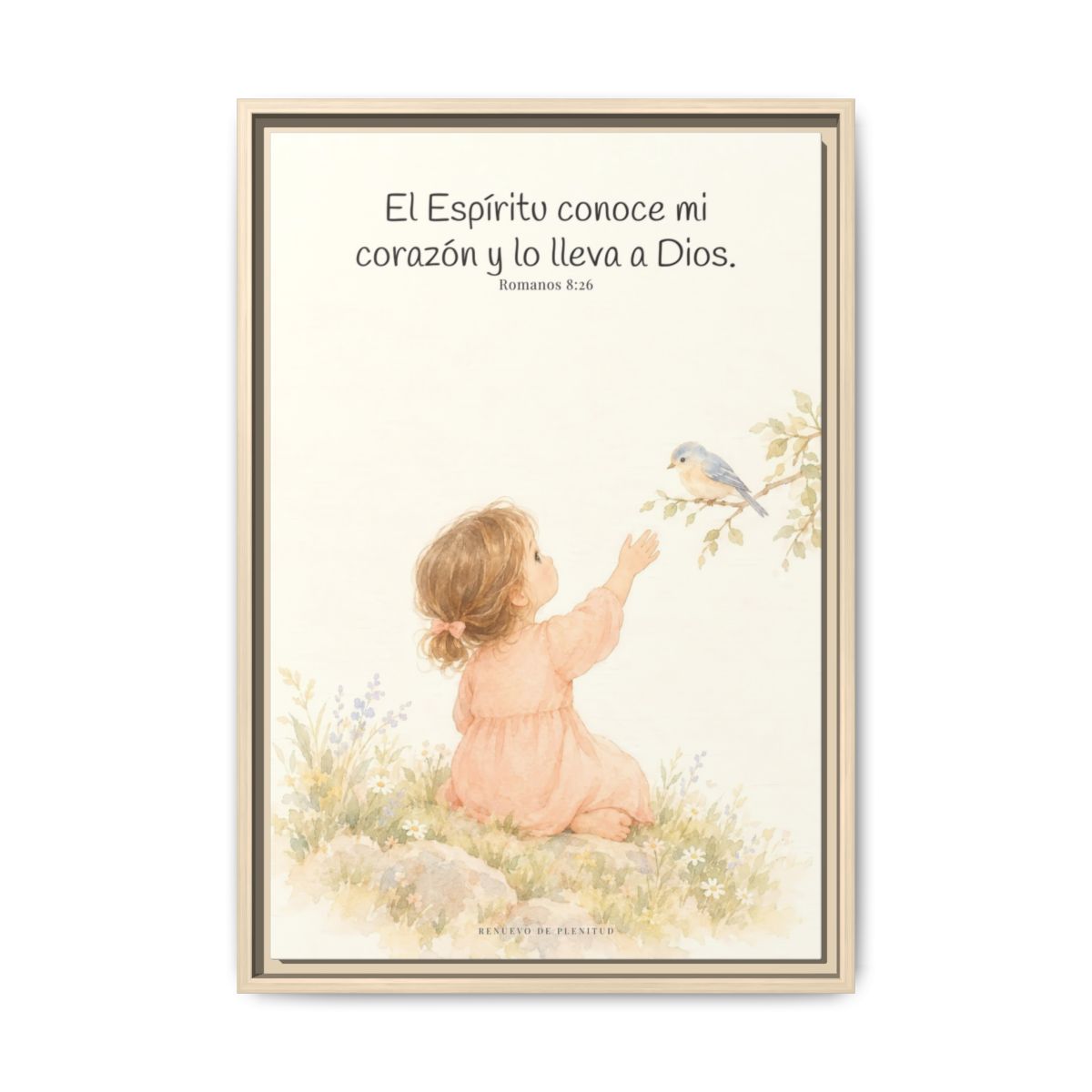 El Espíritu conoce lo que hay en mi corazón — Lienzo Cristiano Enmarcado | Romanos 8:26 — 16×24 pulgadas, marco natural, vista frontal