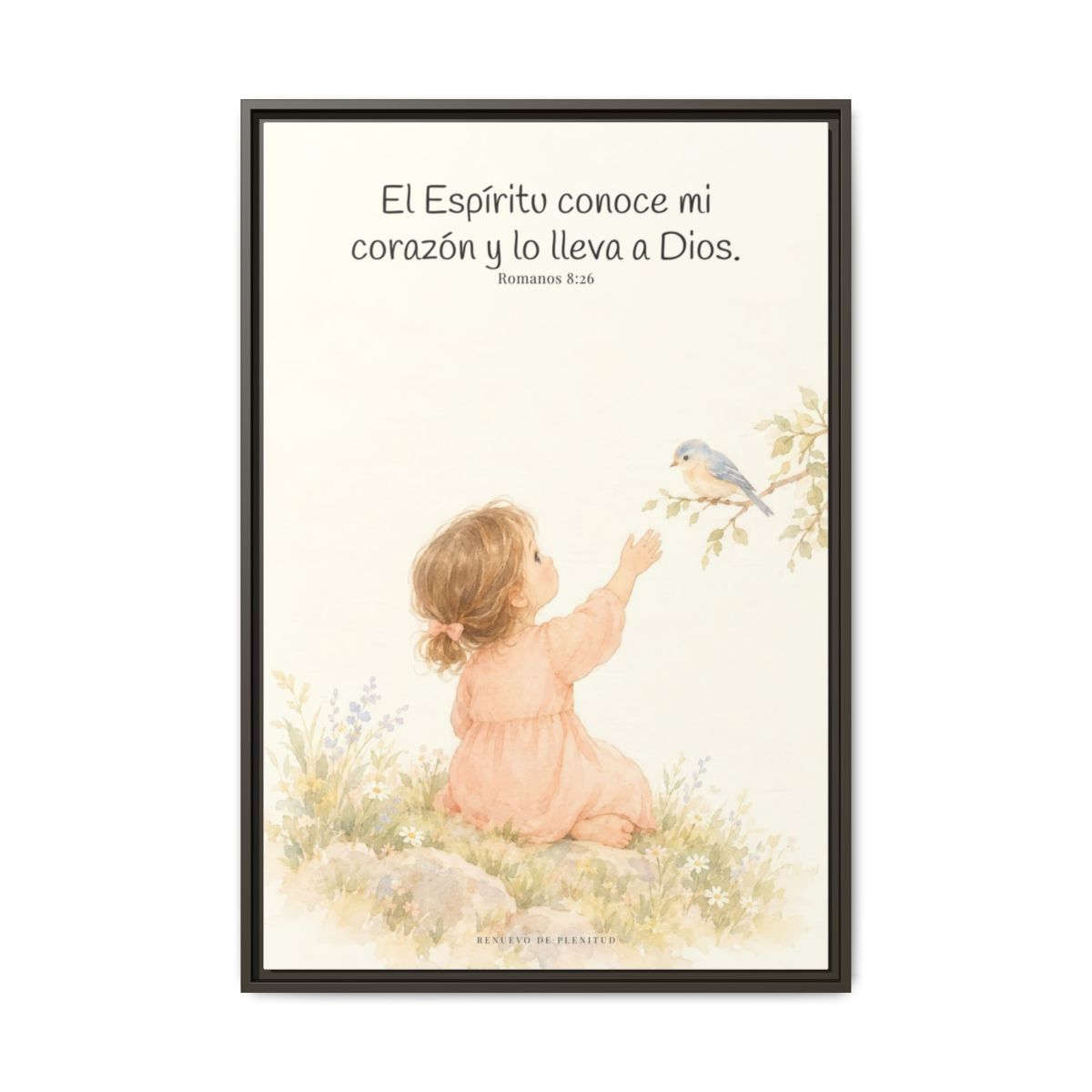 El Espíritu conoce lo que hay en mi corazón — Lienzo Cristiano Enmarcado | Romanos 8:26 — 24×36 pulgadas, marco espresso, vista frontal