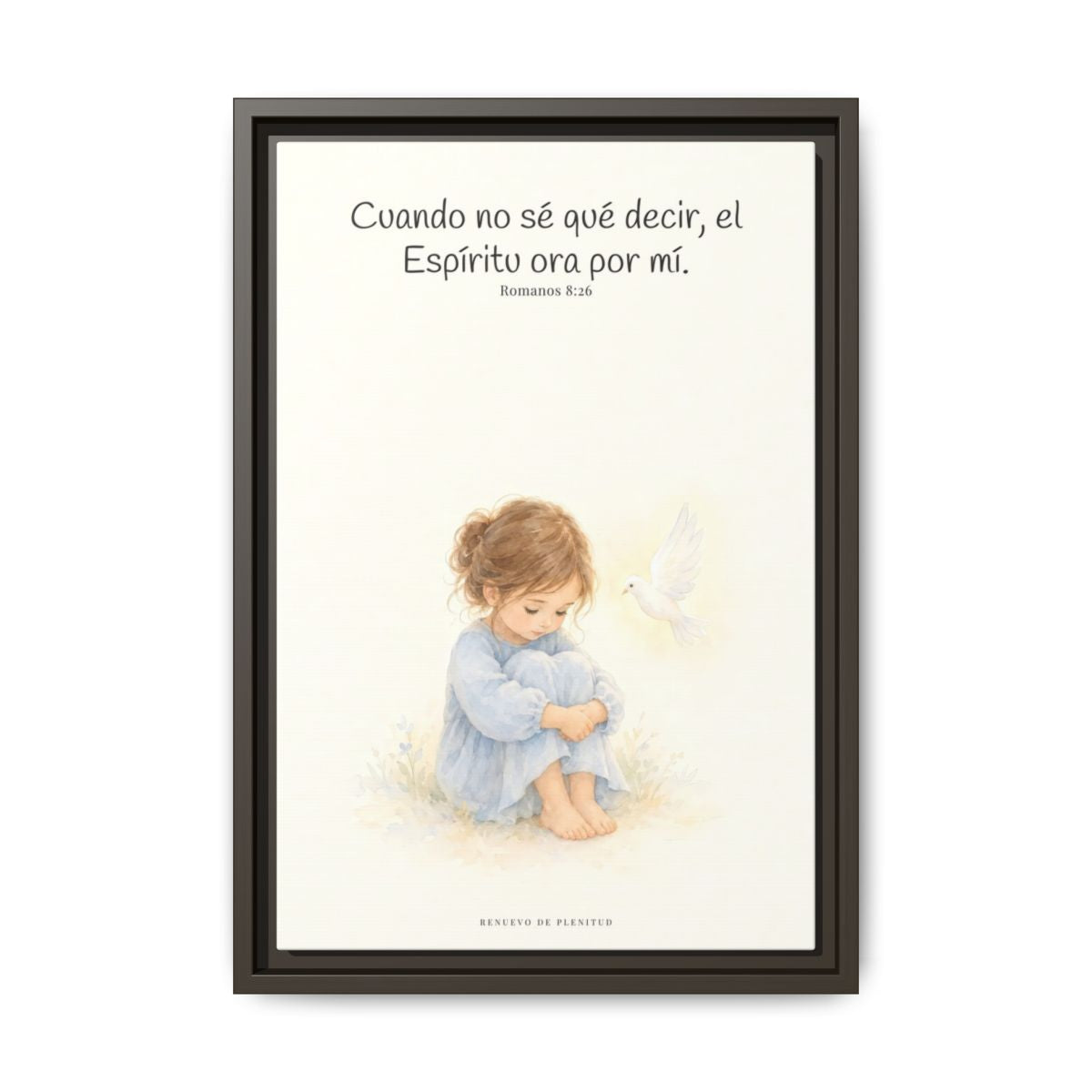 El Espíritu ora por mí cuando no tengo palabras — Lienzo Cristiano Enmarcado | Romanos 8:26 — 12×18 pulgadas, marco espresso, vista frontal
