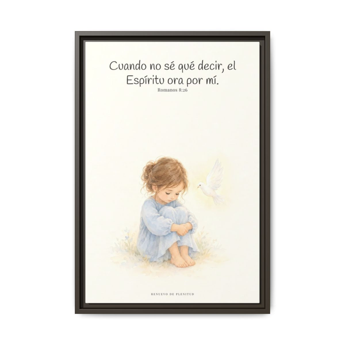 El Espíritu ora por mí cuando no tengo palabras — Lienzo Cristiano Enmarcado | Romanos 8:26 — 16×24 pulgadas, marco espresso, vista frontal