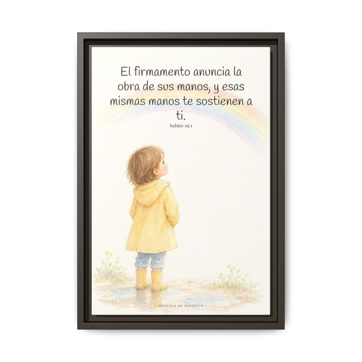 El firmamento anuncia la obra de sus manos — Lienzo Cristiano Enmarcado | Salmo 19:1 — 12×18 pulgadas, marco espresso, vista frontal