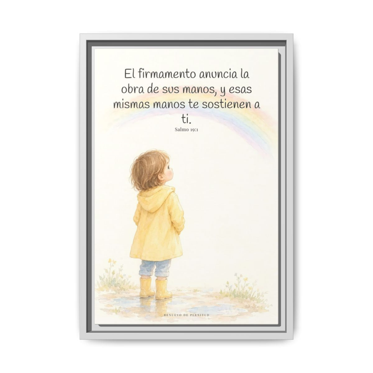 El firmamento anuncia la obra de sus manos — Lienzo Cristiano Enmarcado | Salmo 19:1 — 12×18 pulgadas, marco blanco, vista frontal