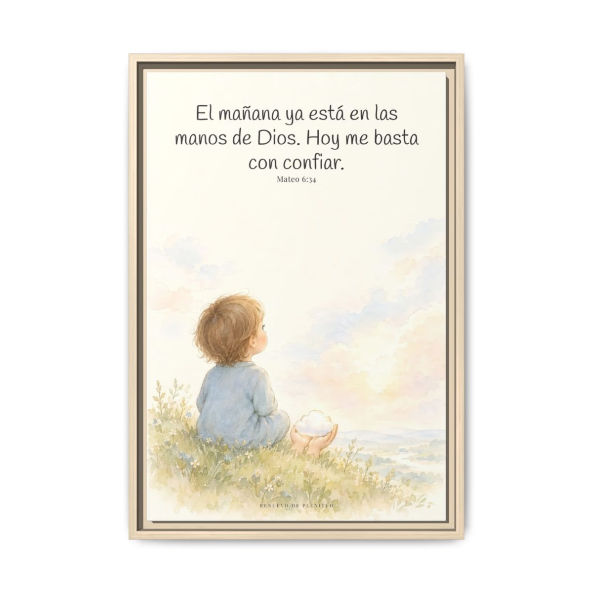 El mañana ya está en las manos de Dios — Lienzo Cristiano Enmarcado | Mateo 6:34 — 16×24 pulgadas, marco natural, vista frontal