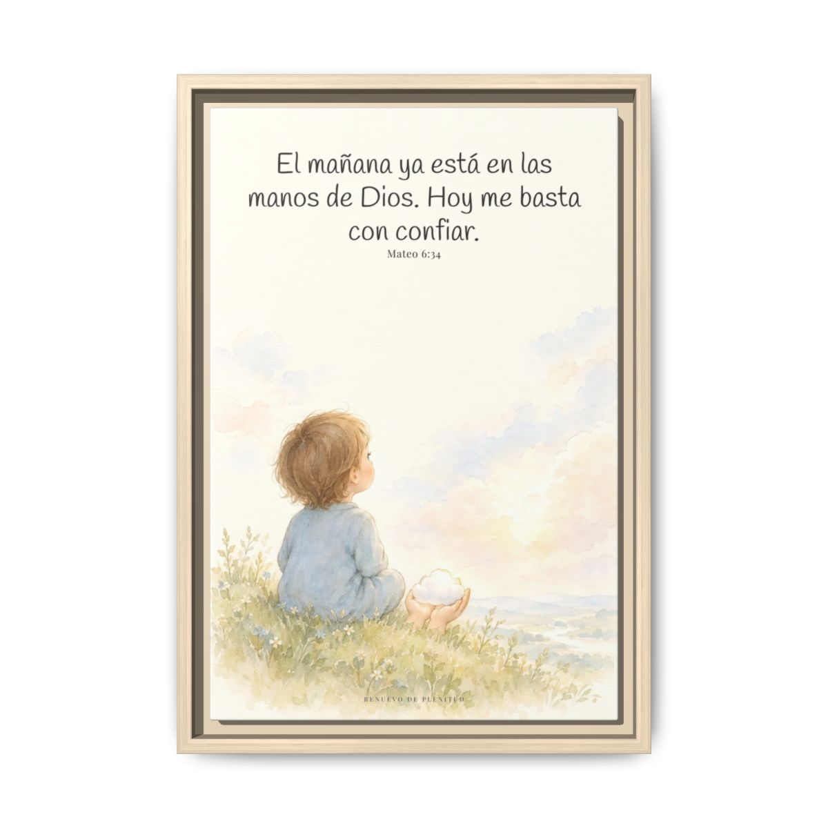 El mañana ya está en las manos de Dios — Lienzo Cristiano Enmarcado | Mateo 6:34 — 12×18 pulgadas, marco natural, vista frontal
