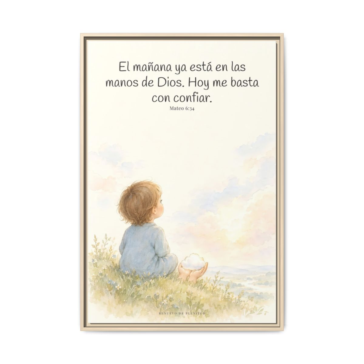 El mañana ya está en las manos de Dios — Lienzo Cristiano Enmarcado | Mateo 6:34 — 24×36 pulgadas, marco natural, vista frontal