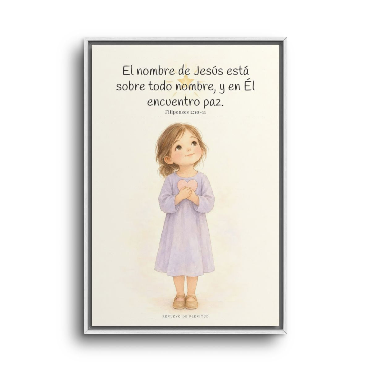 El nombre de Jesús está sobre todo nombre | Lienzo de fe para el hogar | Filipenses 2:10-11 — 24×36 pulgadas, marco blanco, vista frontal
