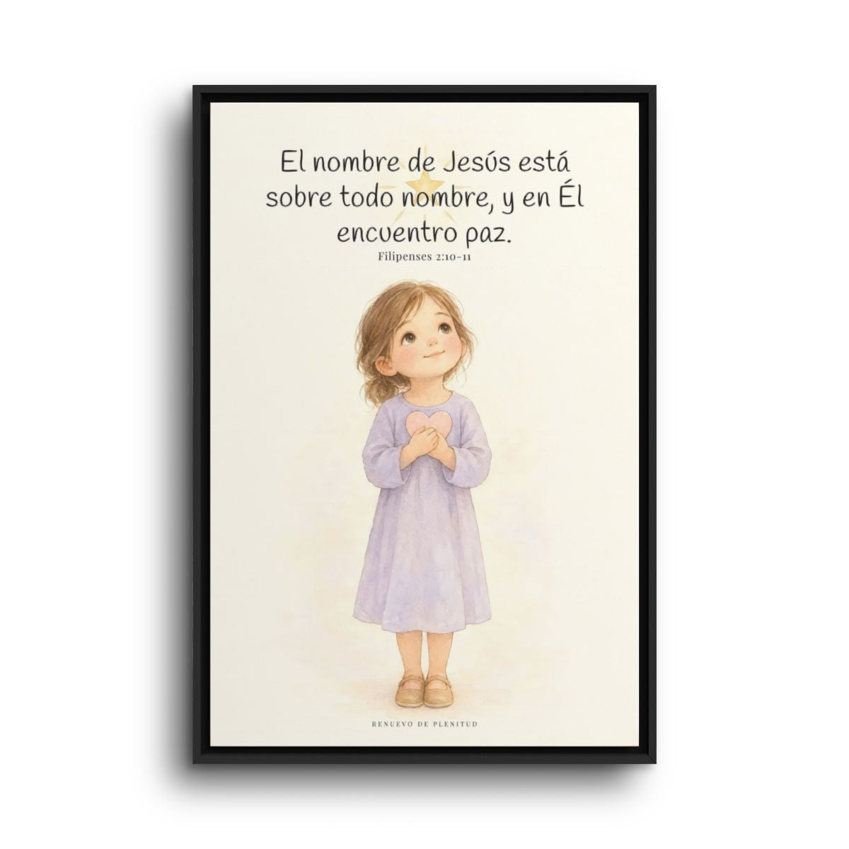 El nombre de Jesús está sobre todo nombre | Lienzo de fe para el hogar | Filipenses 2:10-11 — 24×36 pulgadas, marco negro, vista frontal