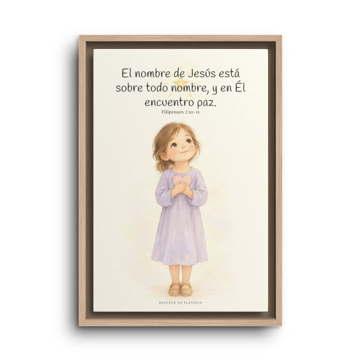 El nombre de Jesús está sobre todo nombre | Lienzo de fe para el hogar | Filipenses 2:10-11 — 12×18 pulgadas, marco natural, vista frontal