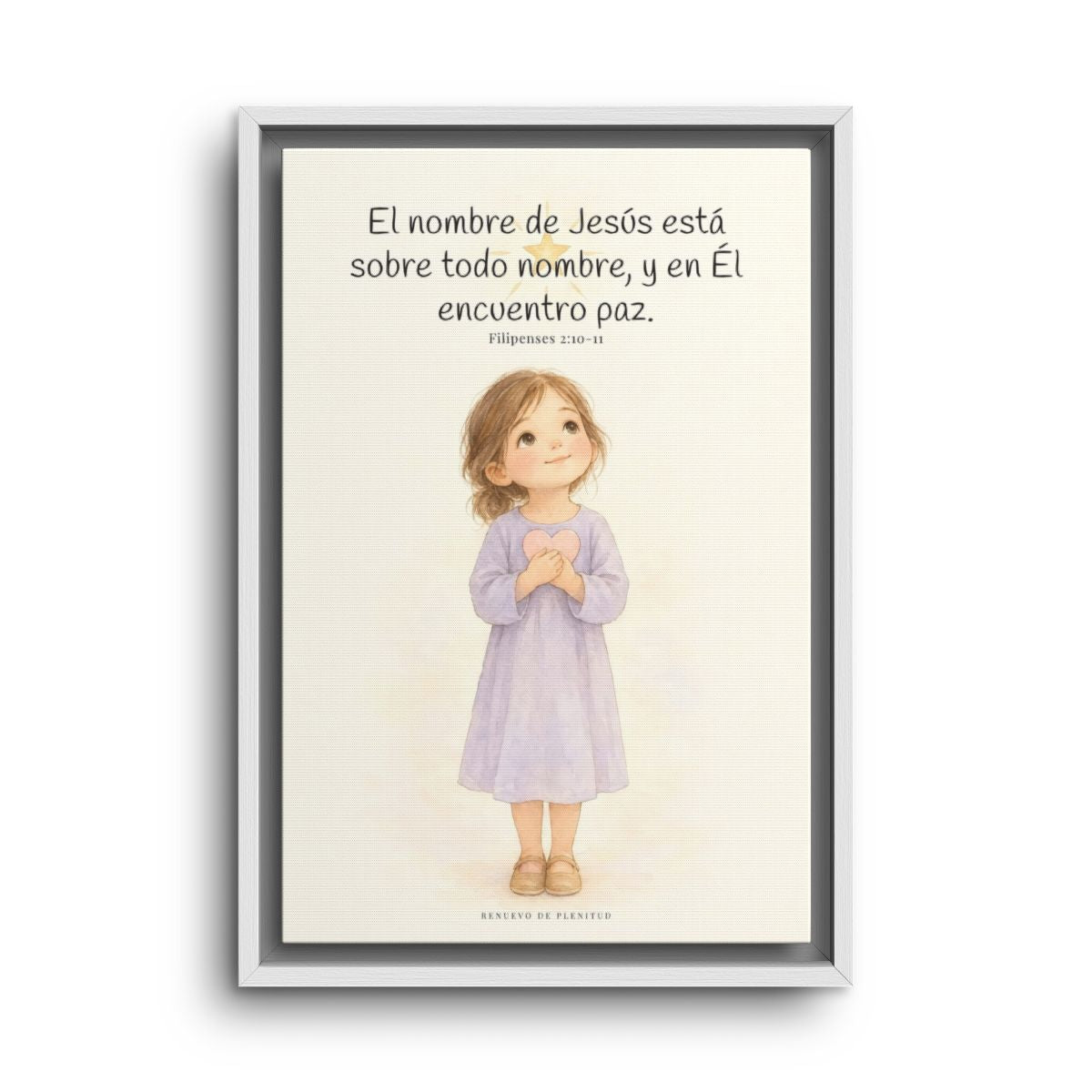 El nombre de Jesús está sobre todo nombre | Lienzo de fe para el hogar | Filipenses 2:10-11 — 12×18 pulgadas, marco blanco, vista frontal