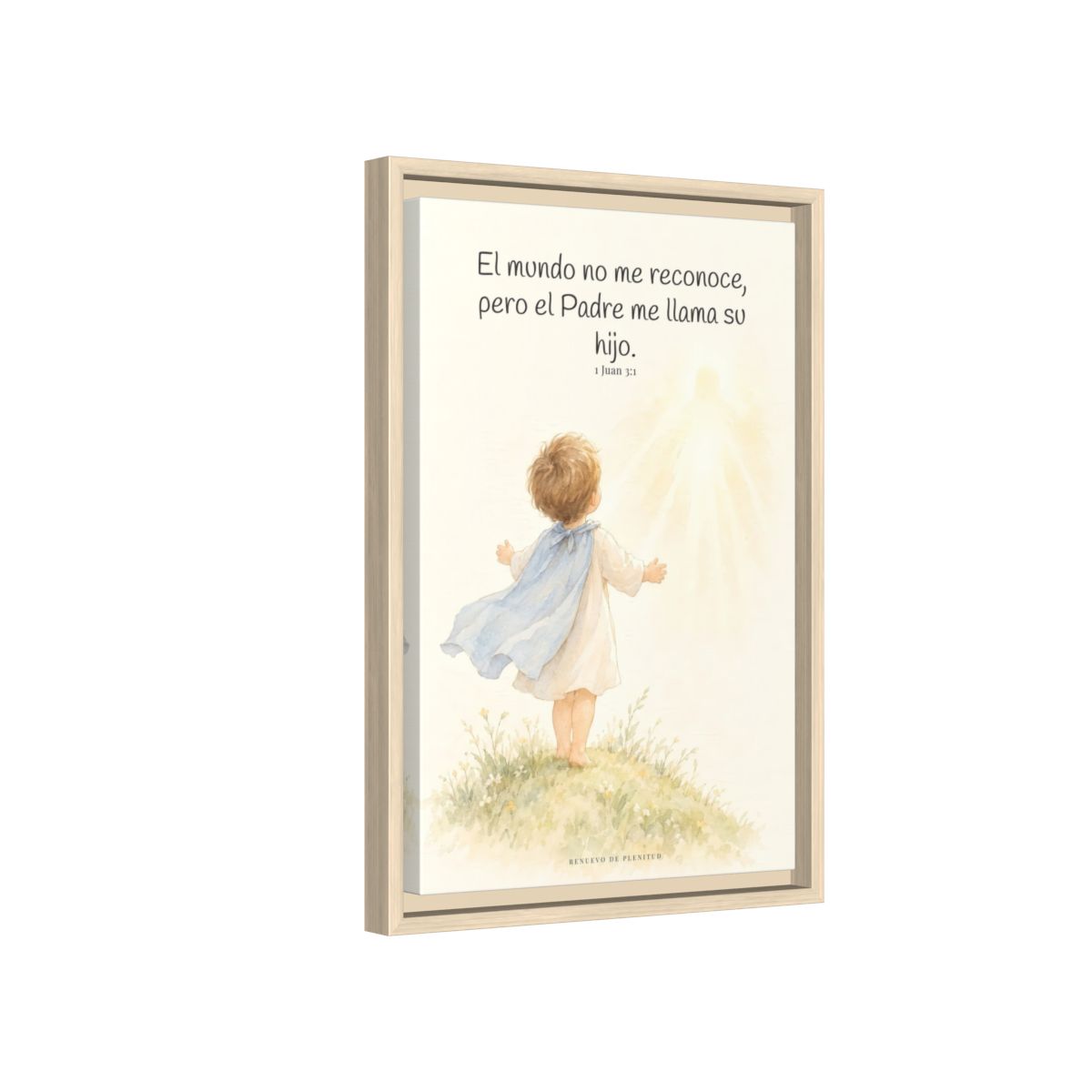 El Padre me conoce y aún así me llama suyo | Decoración de fe para pared | 1 Juan 3:1 — 12×18 pulgadas, marco natural, vista lateral del marco flotante