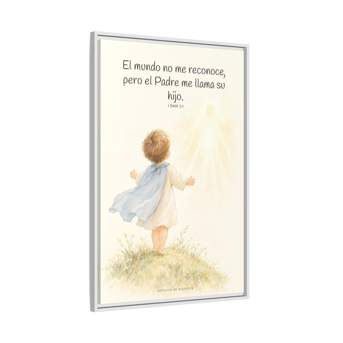 El Padre me conoce y aún así me llama suyo | Decoración de fe para pared | 1 Juan 3:1 — 24×36 pulgadas, marco blanco, vista lateral del marco flotante