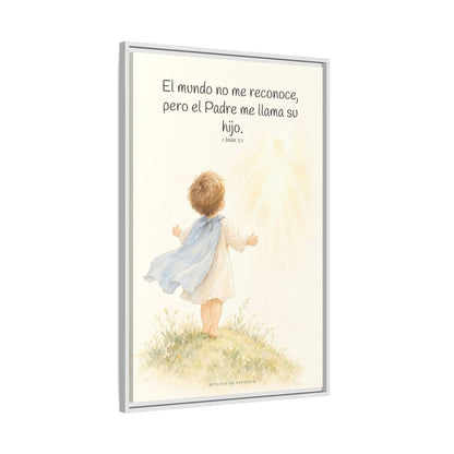 El Padre me conoce y aún así me llama suyo | Decoración de fe para pared | 1 Juan 3:1 — 24×36 pulgadas, marco blanco, vista lateral del marco flotante