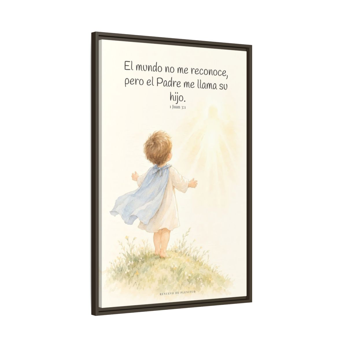 El Padre me conoce y aún así me llama suyo | Decoración de fe para pared | 1 Juan 3:1 — 24×36 pulgadas, marco espresso, vista lateral del marco flotante