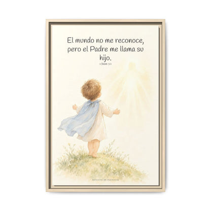 El Padre me conoce y aún así me llama suyo | Decoración de fe para pared | 1 Juan 3:1 — 16×24 pulgadas, marco natural, vista frontal