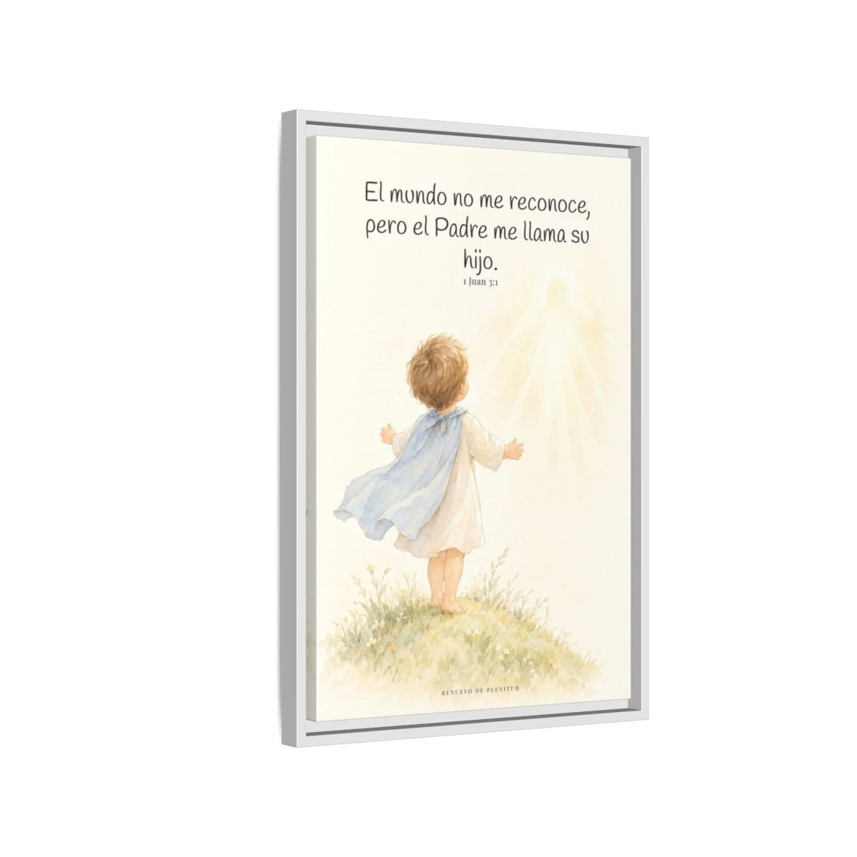 El Padre me conoce y aún así me llama suyo | Decoración de fe para pared | 1 Juan 3:1 — 16×24 pulgadas, marco blanco, vista lateral del marco flotante