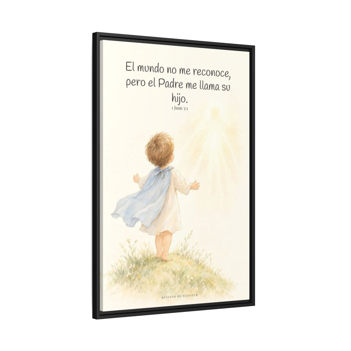 El Padre me conoce y aún así me llama suyo | Decoración de fe para pared | 1 Juan 3:1 — 24×36 pulgadas, marco negro, vista lateral del marco flotante
