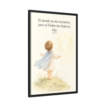 El Padre me conoce y aún así me llama suyo | Decoración de fe para pared | 1 Juan 3:1 — 24×36 pulgadas, marco negro, vista lateral del marco flotante