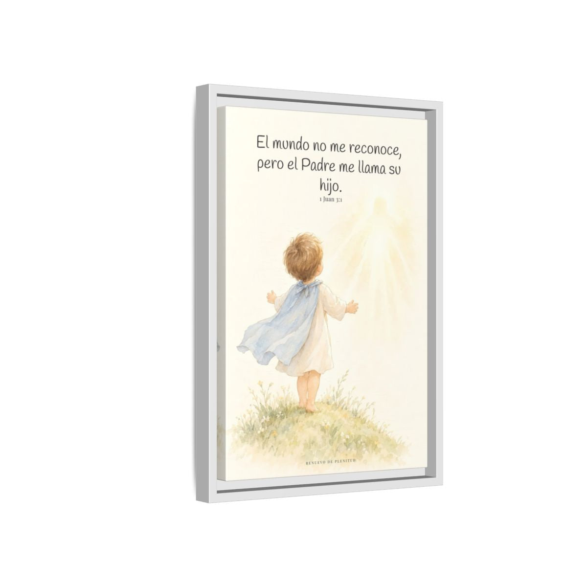 El Padre me conoce y aún así me llama suyo | Decoración de fe para pared | 1 Juan 3:1 — 12×18 pulgadas, marco blanco, vista lateral del marco flotante