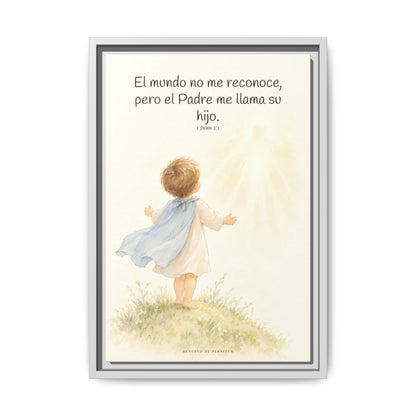 El Padre me conoce y aún así me llama suyo | Decoración de fe para pared | 1 Juan 3:1 — 12×18 pulgadas, marco blanco, vista frontal