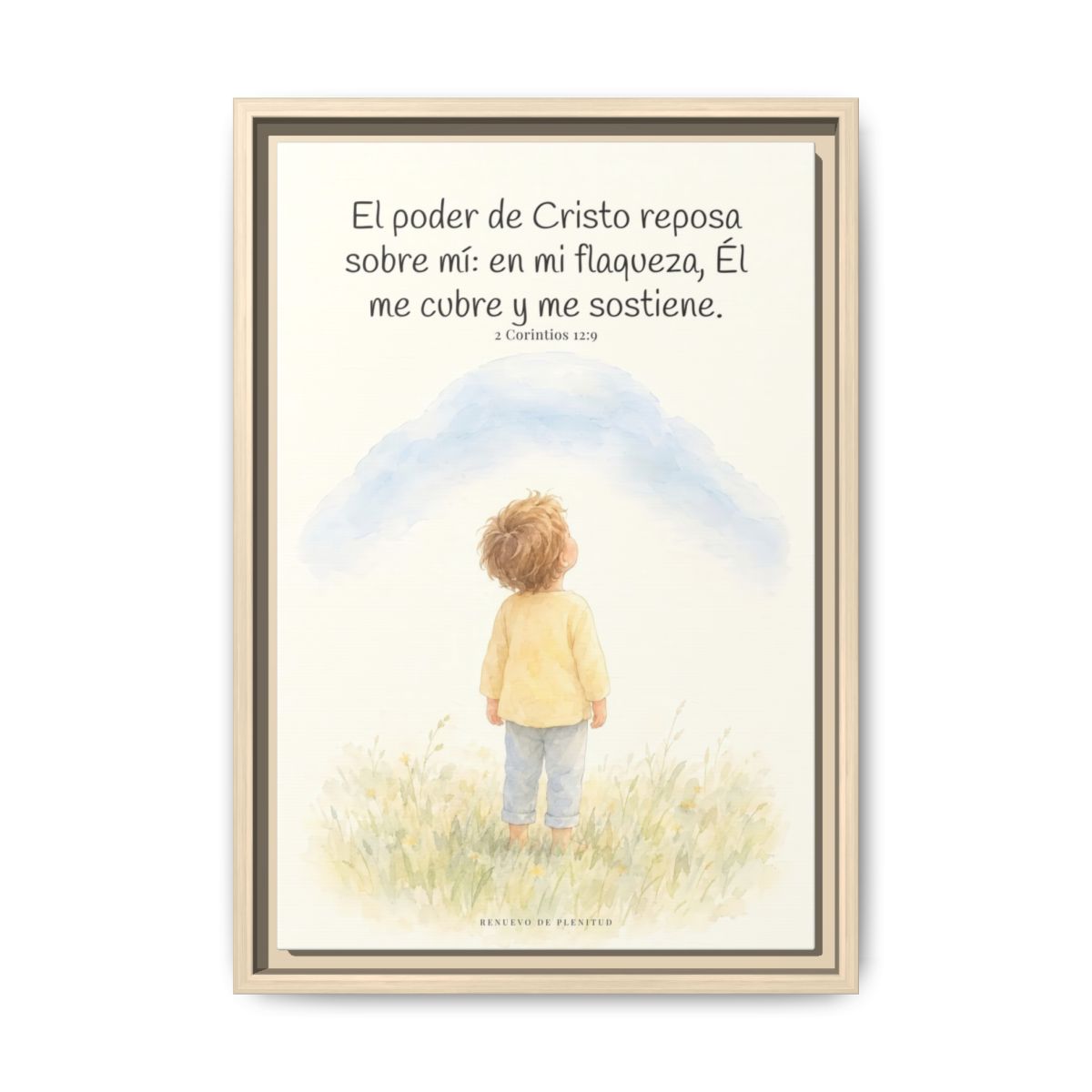 El poder de Cristo descansa sobre mí | Cuadro bíblico para el hogar | 2 Corintios 12:9 — 12×18 pulgadas, marco natural, vista frontal