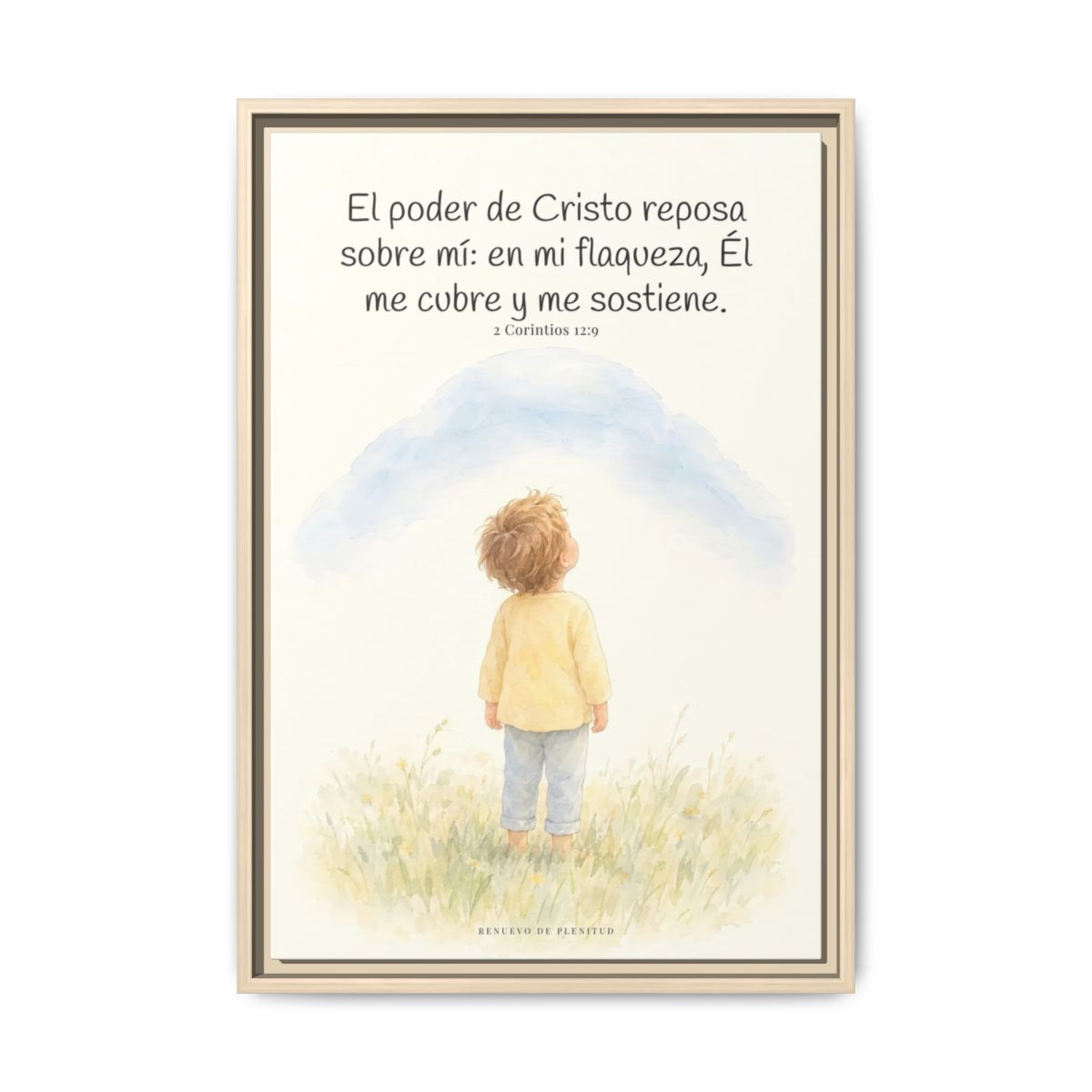 El poder de Cristo descansa sobre mí | Cuadro bíblico para el hogar | 2 Corintios 12:9 — 16×24 pulgadas, marco natural, vista frontal