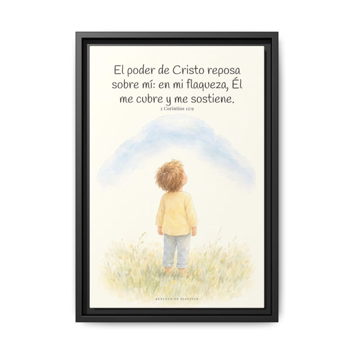 El poder de Cristo descansa sobre mí | Cuadro bíblico para el hogar | 2 Corintios 12:9 — 12×18 pulgadas, marco negro, vista frontal