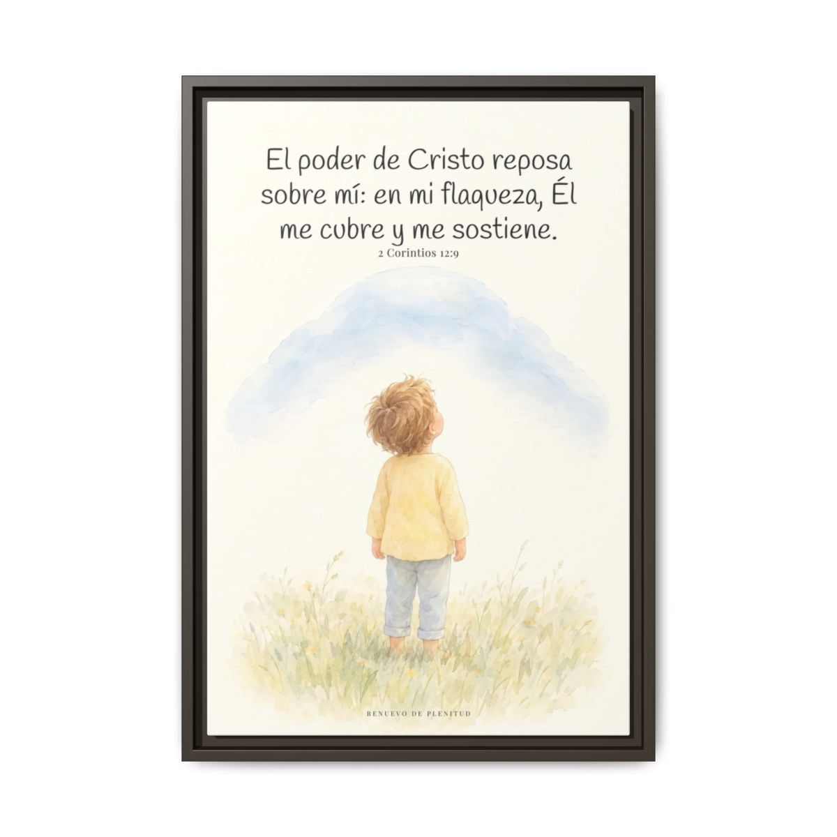 El poder de Cristo descansa sobre mí | Cuadro bíblico para el hogar | 2 Corintios 12:9 — 16×24 pulgadas, marco espresso, vista frontal