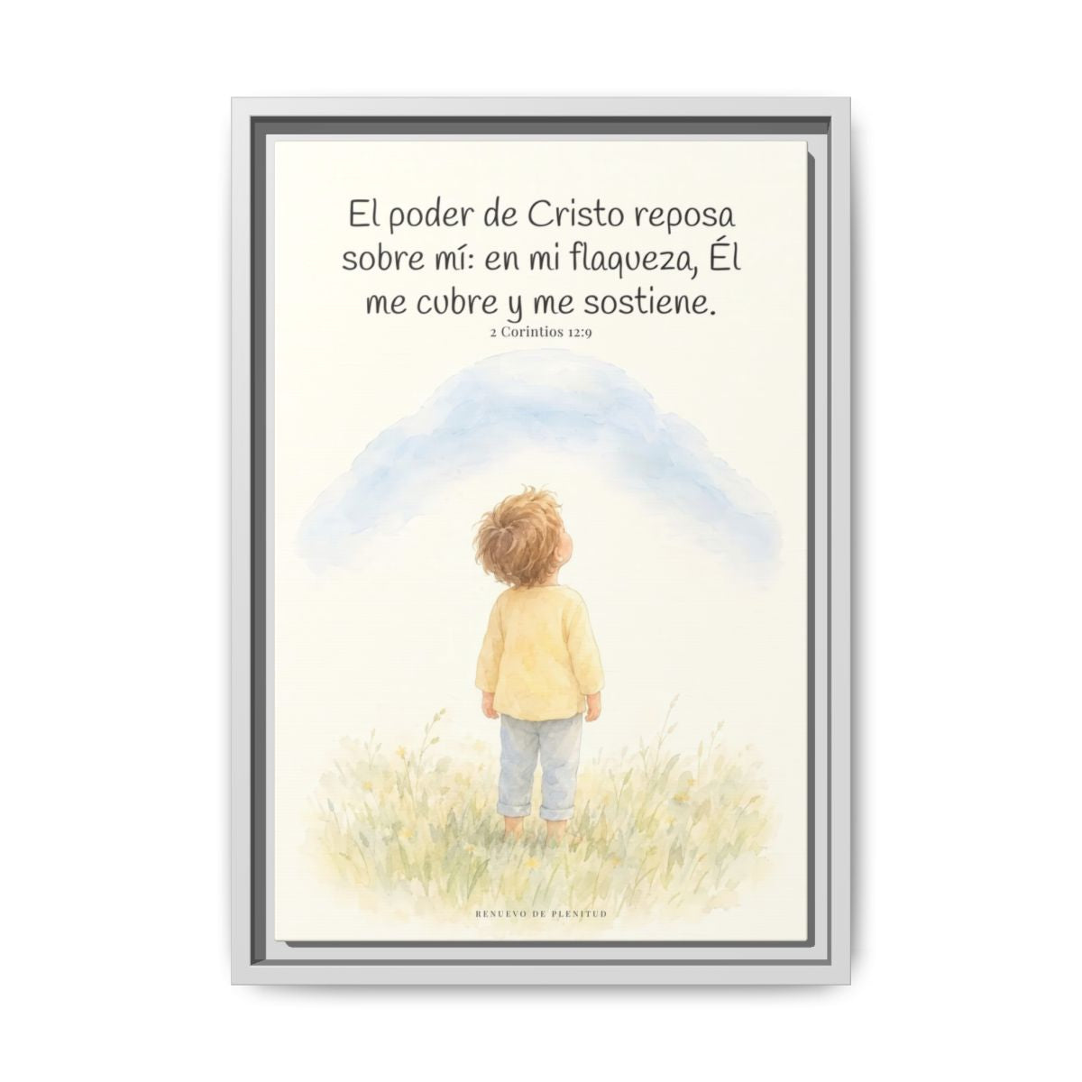 El poder de Cristo descansa sobre mí | Cuadro bíblico para el hogar | 2 Corintios 12:9 — 12×18 pulgadas, marco blanco, vista frontal