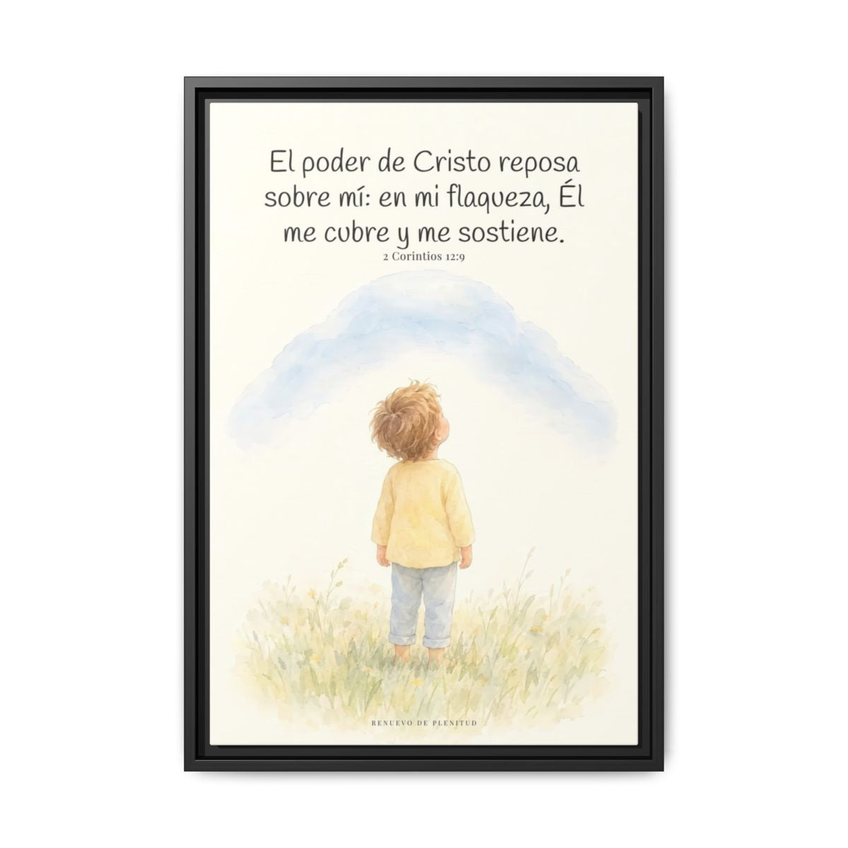 El poder de Cristo descansa sobre mí | Cuadro bíblico para el hogar | 2 Corintios 12:9 — 16×24 pulgadas, marco negro, vista frontal