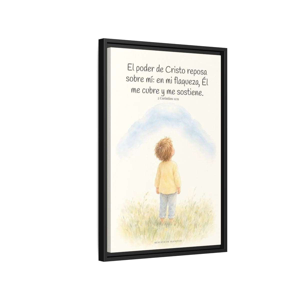 El poder de Cristo descansa sobre mí | Cuadro bíblico para el hogar | 2 Corintios 12:9 — 16×24 pulgadas, marco negro, vista lateral del marco flotante