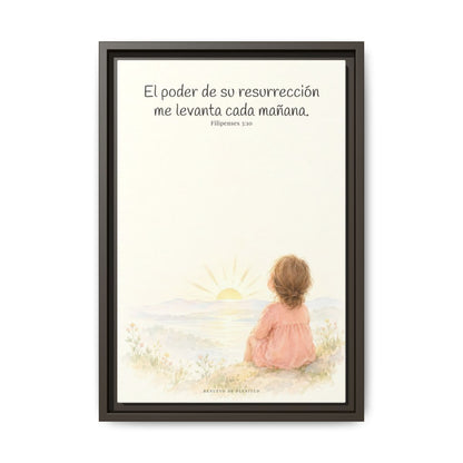 El poder de su resurrección me levanta — Lienzo Cristiano Enmarcado | Filipenses 3:10 — 12×18 pulgadas, marco espresso, vista frontal