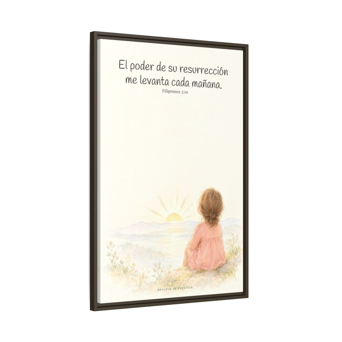 El poder de su resurrección me levanta — Lienzo Cristiano Enmarcado | Filipenses 3:10 — 24×36 pulgadas, marco espresso, vista lateral del marco flotante