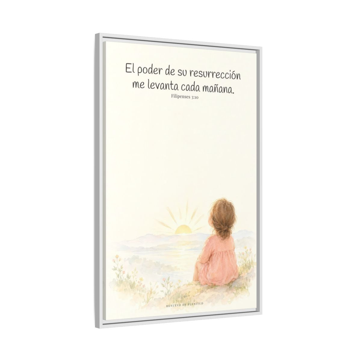 El poder de su resurrección me levanta — Lienzo Cristiano Enmarcado | Filipenses 3:10 — 24×36 pulgadas, marco blanco, vista lateral del marco flotante