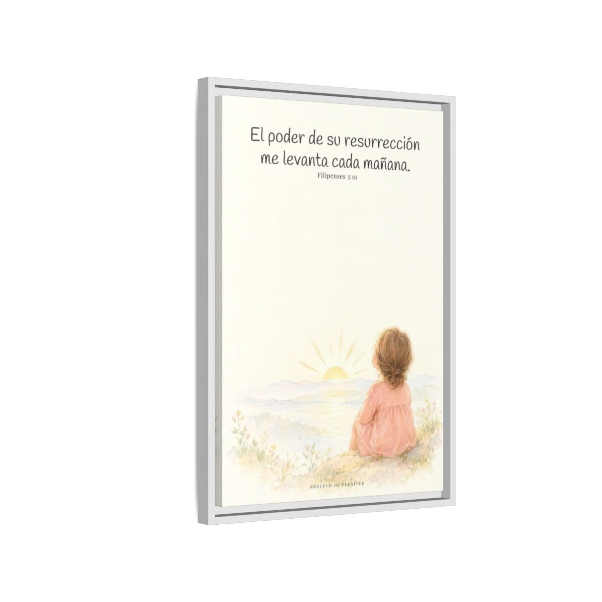 El poder de su resurrección me levanta — Lienzo Cristiano Enmarcado | Filipenses 3:10 — 16×24 pulgadas, marco blanco, vista lateral del marco flotante
