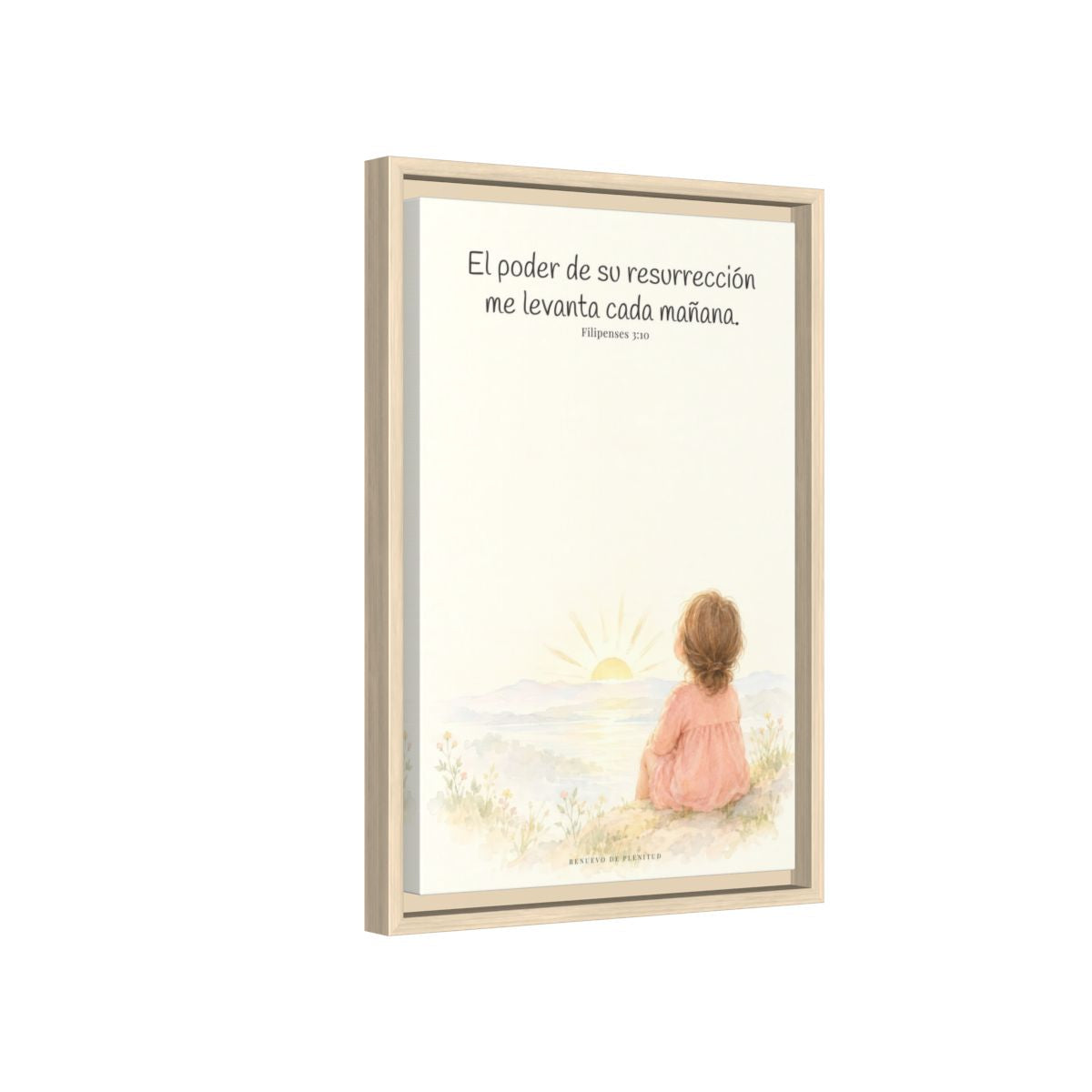 El poder de su resurrección me levanta — Lienzo Cristiano Enmarcado | Filipenses 3:10 — 12×18 pulgadas, marco natural, vista lateral del marco flotante