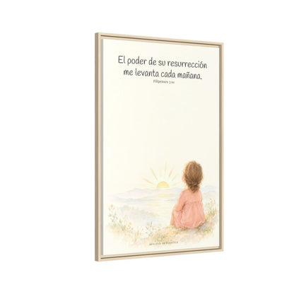 El poder de su resurrección me levanta — Lienzo Cristiano Enmarcado | Filipenses 3:10 — 24×36 pulgadas, marco natural, vista lateral del marco flotante