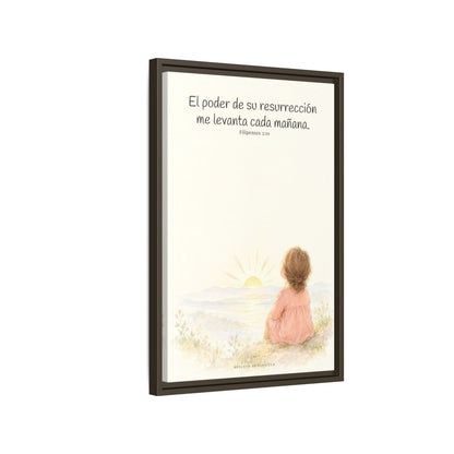 El poder de su resurrección me levanta — Lienzo Cristiano Enmarcado | Filipenses 3:10 — 16×24 pulgadas, marco espresso, vista lateral del marco flotante