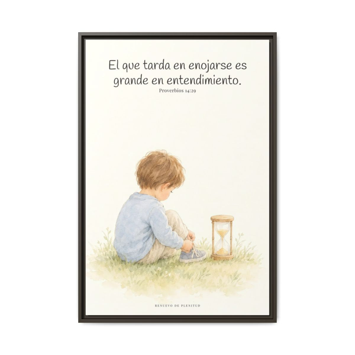 El que es lento para la ira es grande en entendimiento — Lienzo Cristiano Enmarcado | Proverbios 14:29 — 24×36 pulgadas, marco espresso, vista frontal