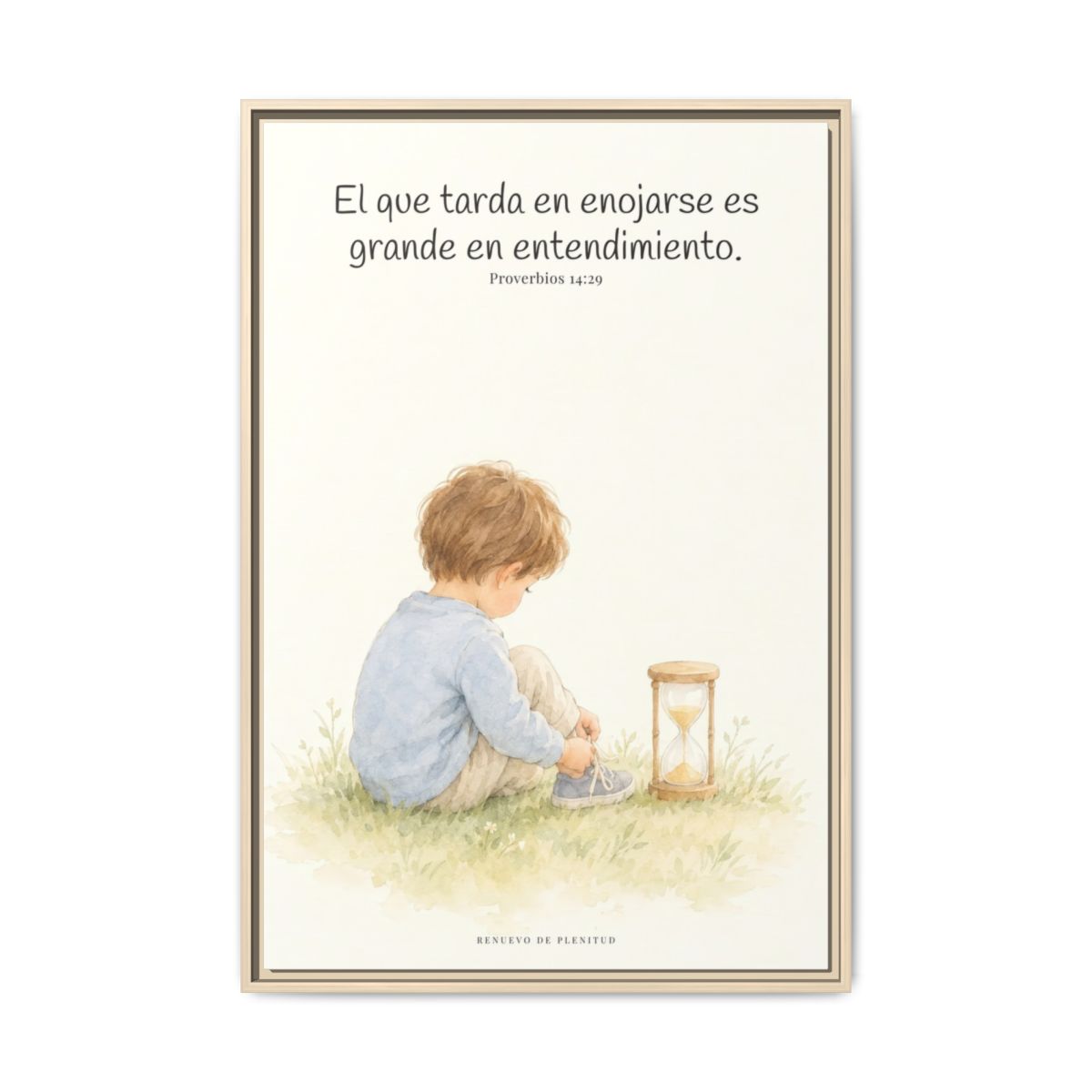 El que es lento para la ira es grande en entendimiento — Lienzo Cristiano Enmarcado | Proverbios 14:29 — 24×36 pulgadas, marco natural, vista frontal