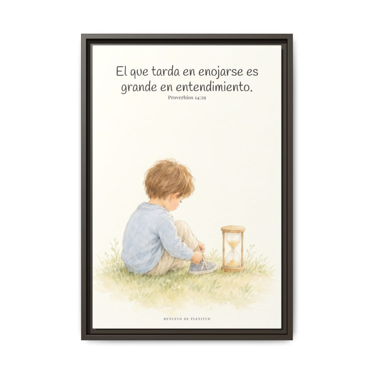El que es lento para la ira es grande en entendimiento — Lienzo Cristiano Enmarcado | Proverbios 14:29 — 16×24 pulgadas, marco espresso, vista frontal
